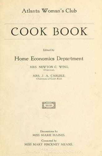 Cover of Atlanta women's club cook book