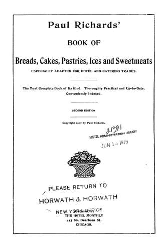 Cover of Paul Richards' book of breads, cakes, pastries, ices and sweetmeats