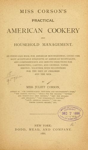Cover of Miss Corson's practical American cookery and household management