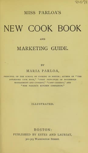 Cover of Miss Parloa's new cook book and marketing guide